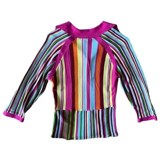 Dollhouse Women’s Retro 70s Barbie Style Multicolor Striped Collared Top, Small - Picture 4 of 9